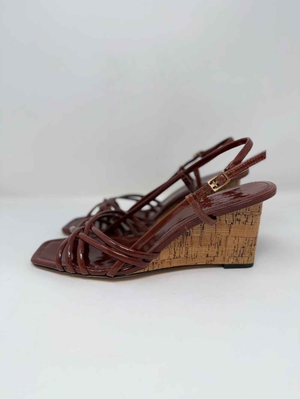 New Tory Burch Multi Strap Wedge Sandal Russet Brown Sz US 9.5 - Picture 6 of 13